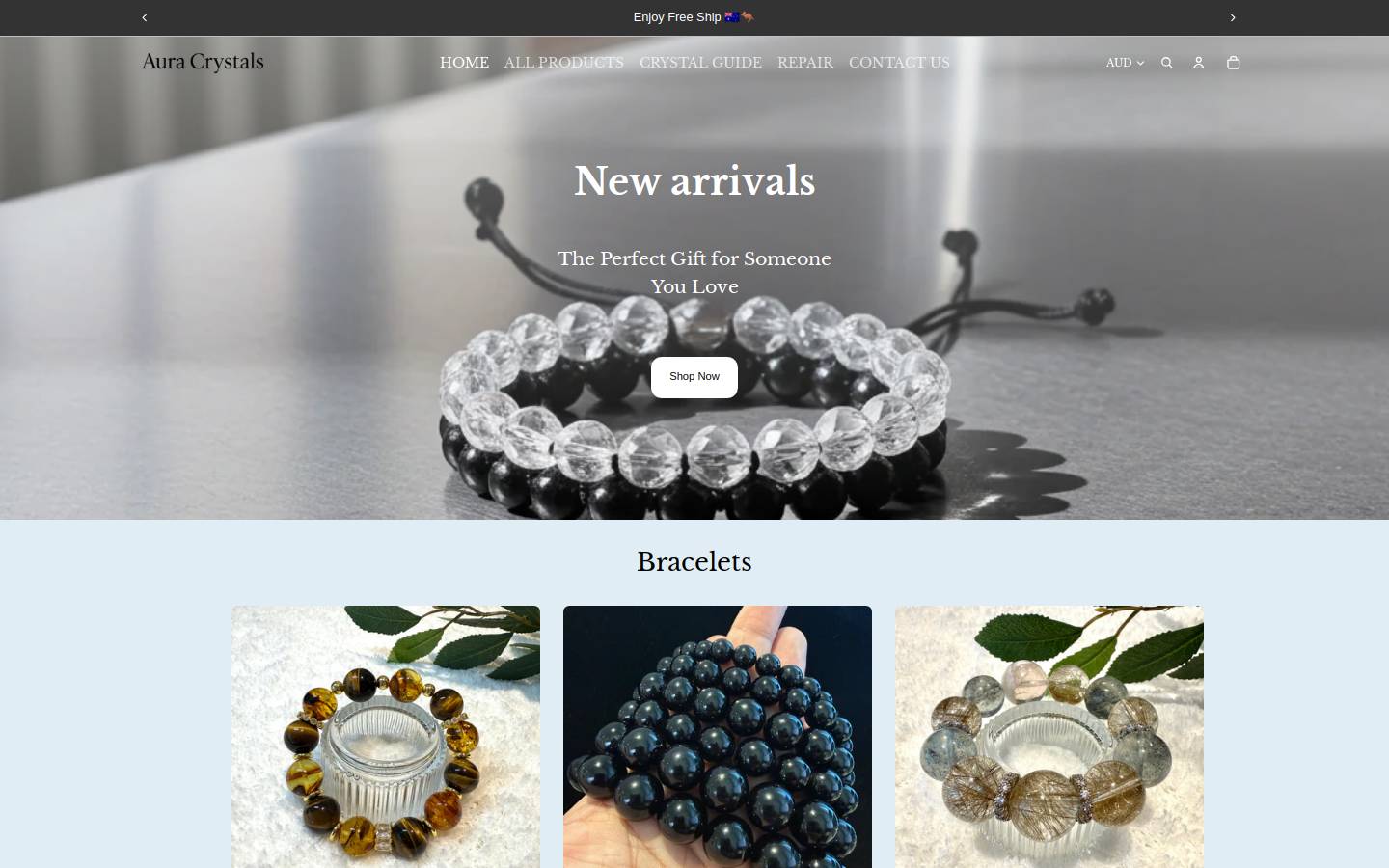 auracrystals.com homepage screenshot