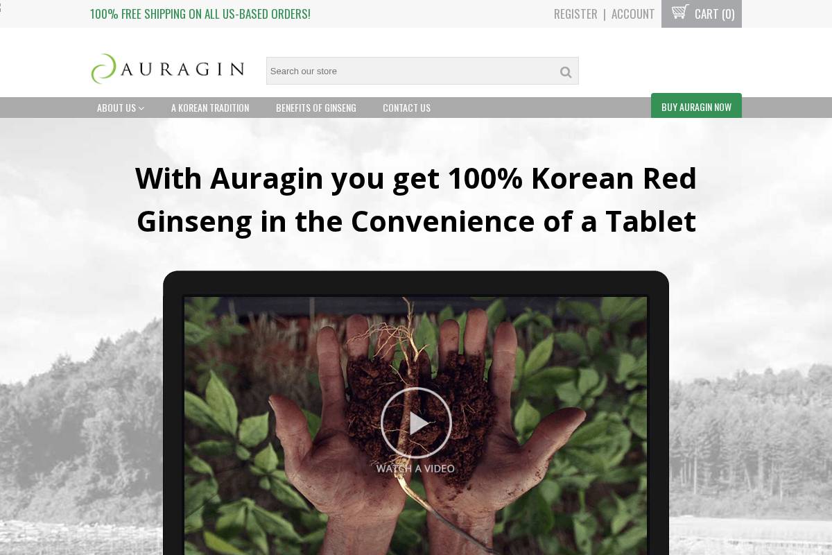 Auragin homepage screenshot