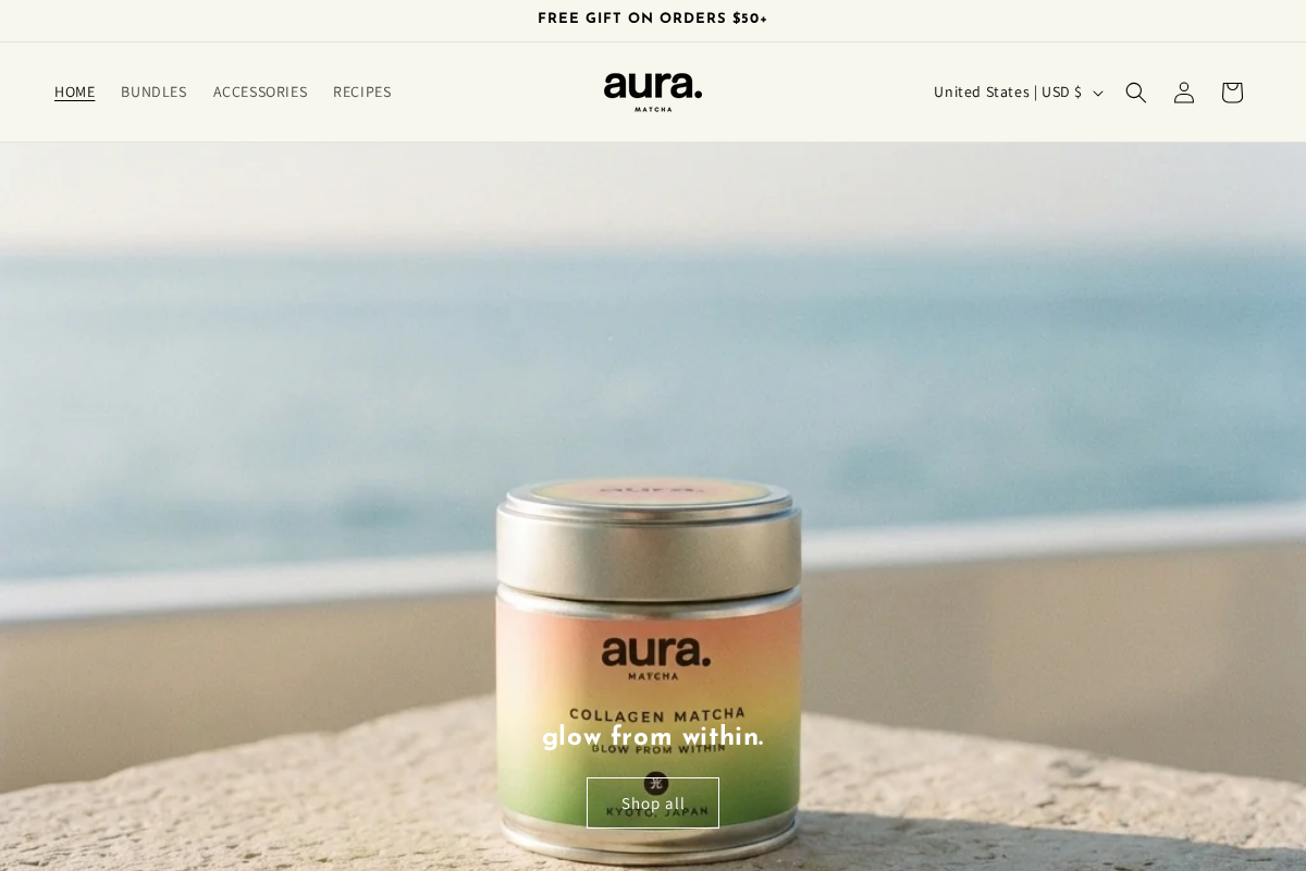 Aura Matcha homepage screenshot