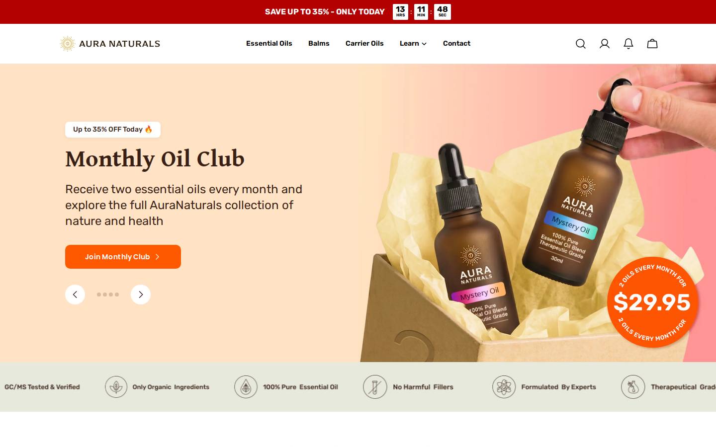 AuraNaturals homepage screenshot