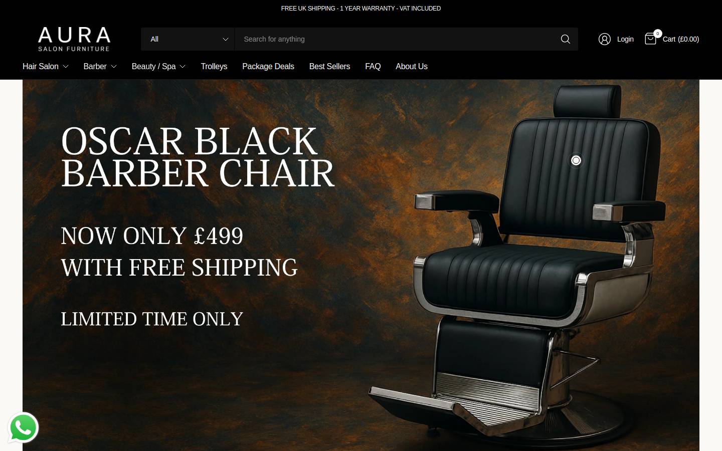 Aura Salon Furniture homepage screenshot