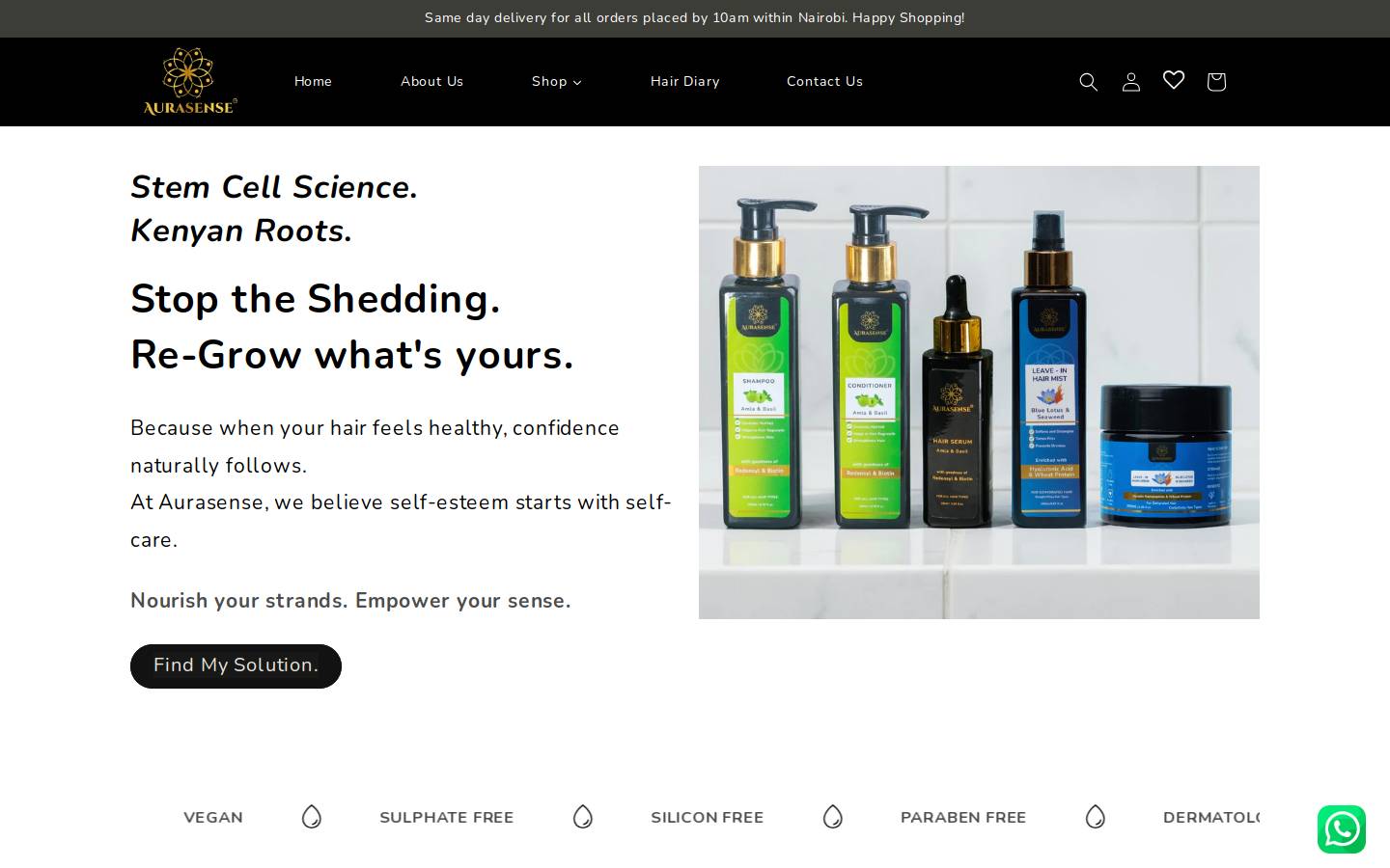 aurasensebeauty.com homepage screenshot
