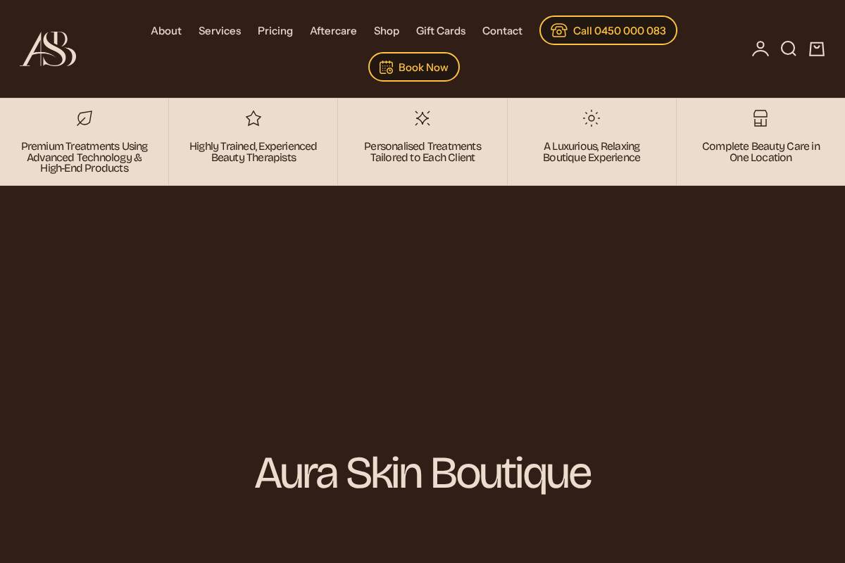 auraskinboutique.com.au homepage screenshot