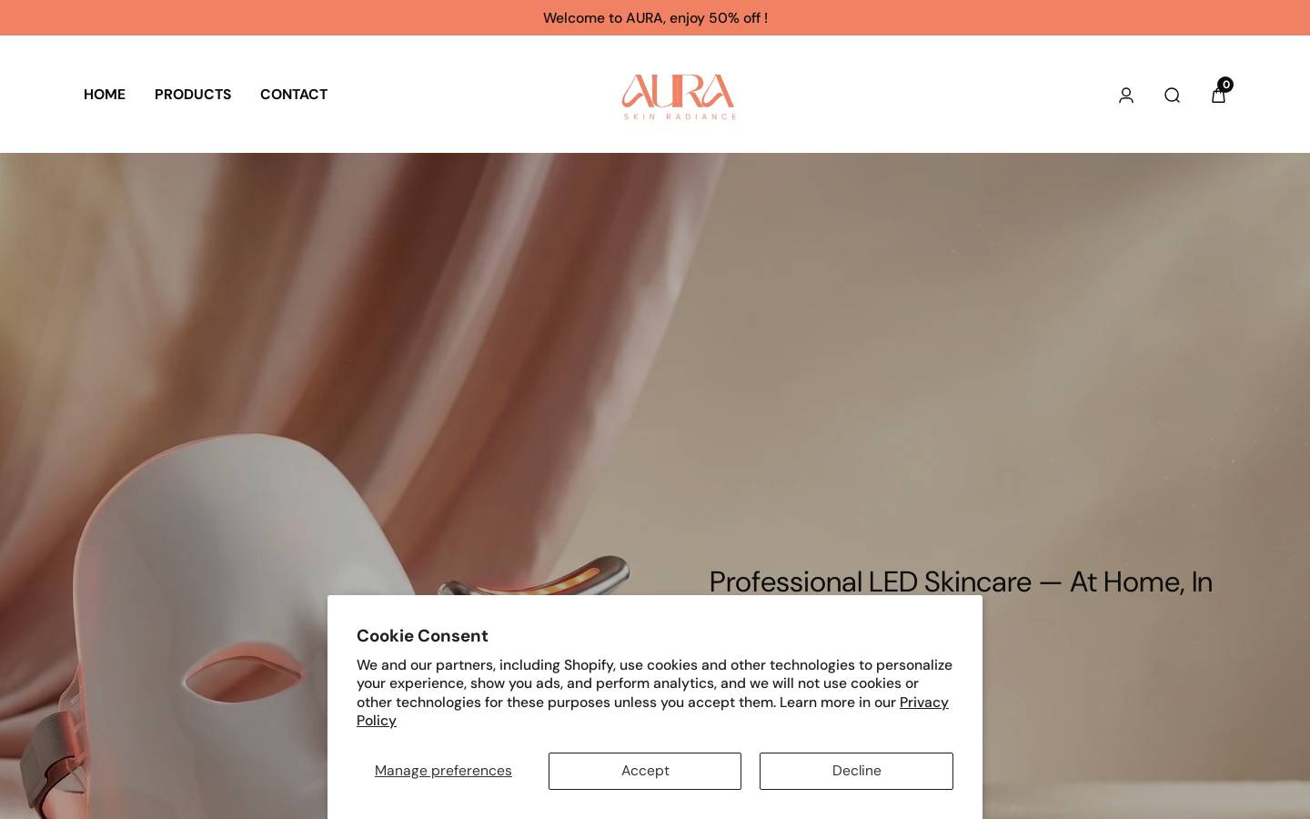 auraskinradiance.com homepage screenshot