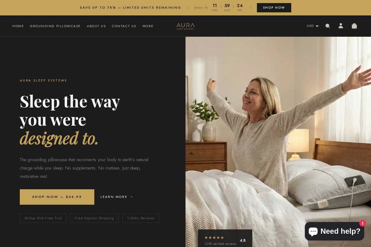 aurasleepsystems.com homepage screenshot