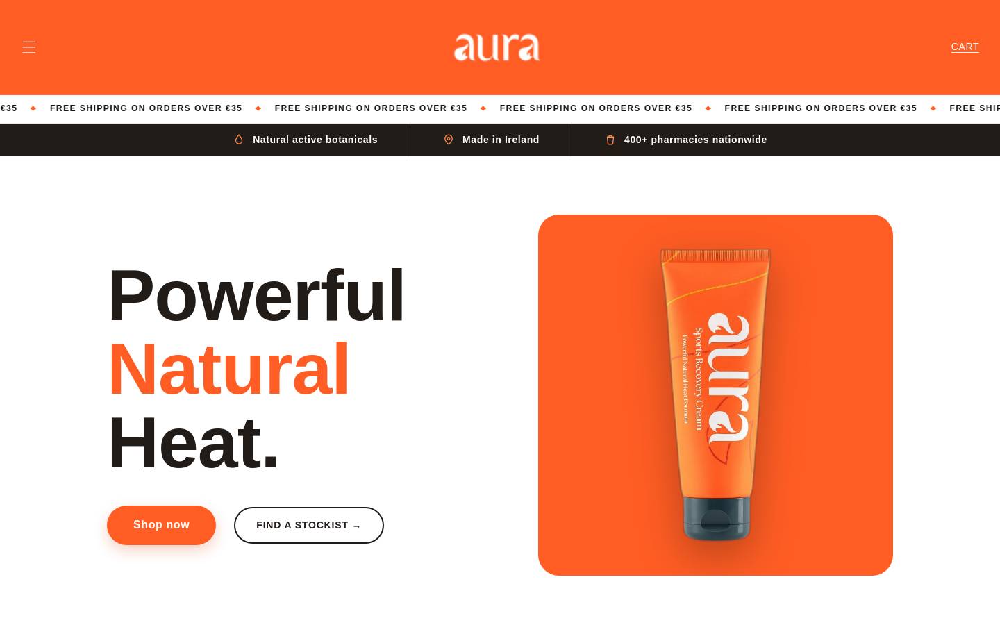 AURA Sports Cream homepage screenshot