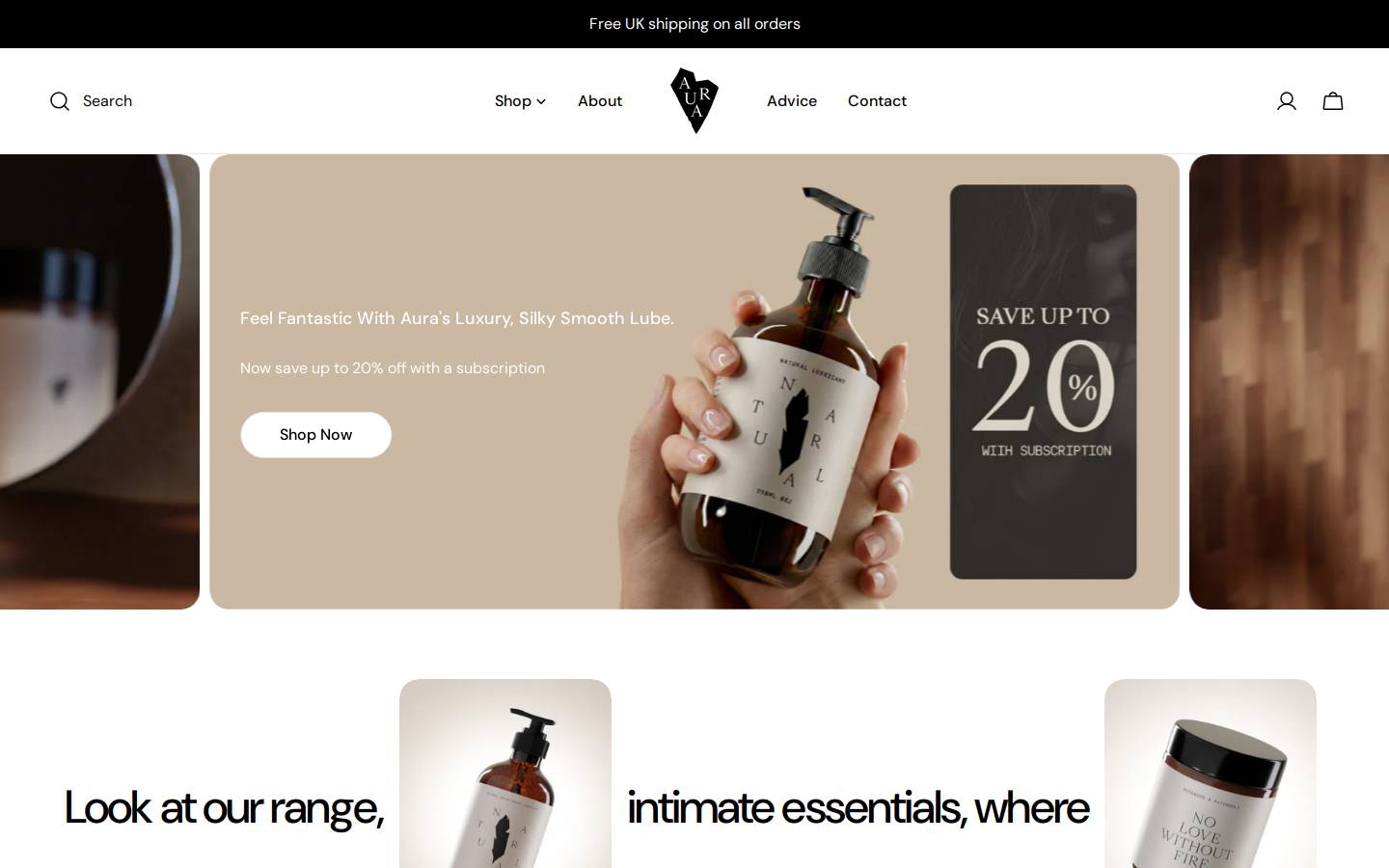 aurathestore.com homepage screenshot