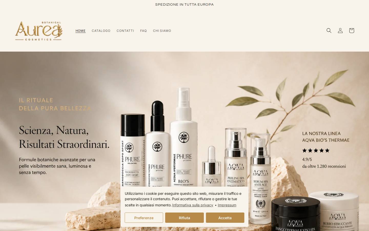 aureabotanicalcosmetics.com homepage screenshot