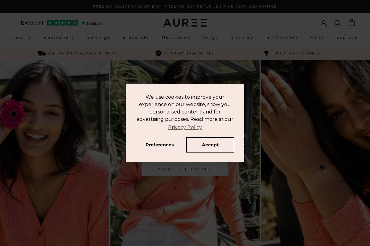Auree Jewellery homepage screenshot