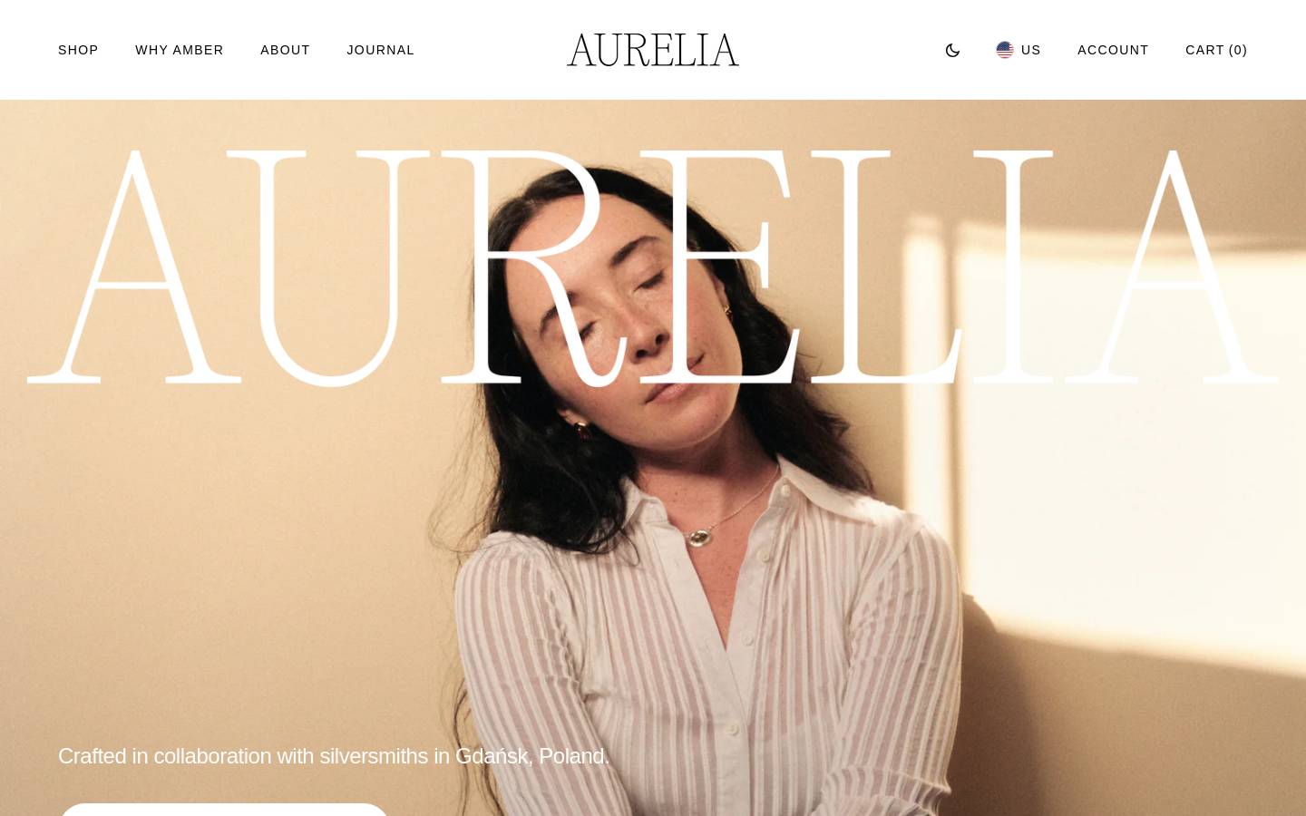 aureliaamber.com homepage screenshot