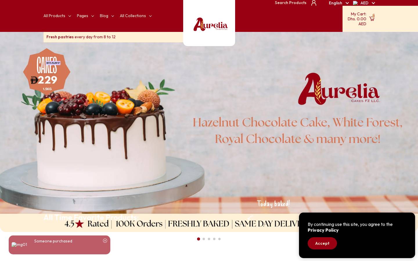aureliacakesuae.com homepage screenshot