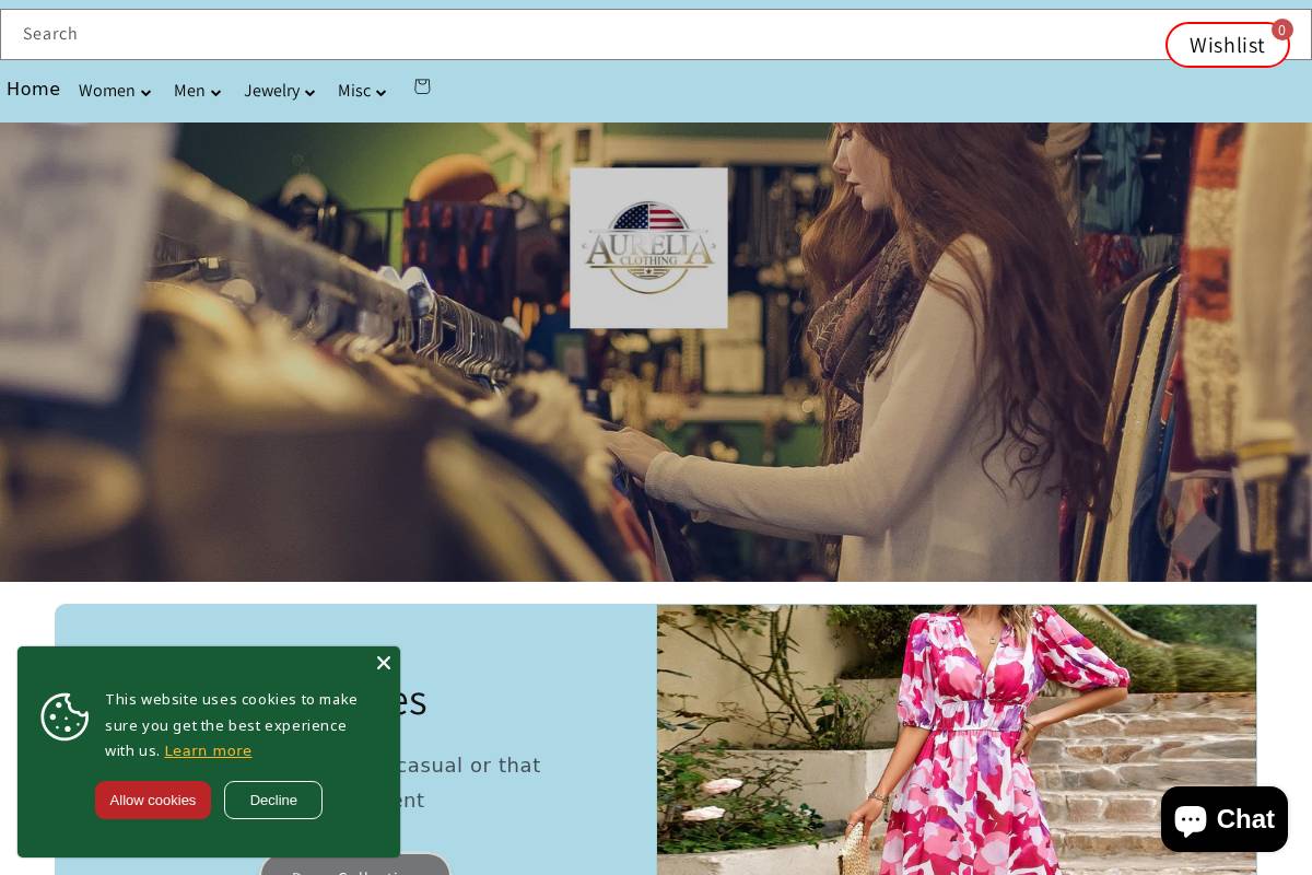 Aureliaclothing homepage screenshot