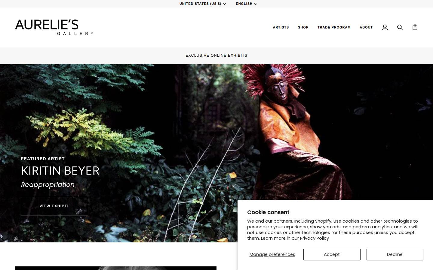 aureliesgallery.com homepage screenshot
