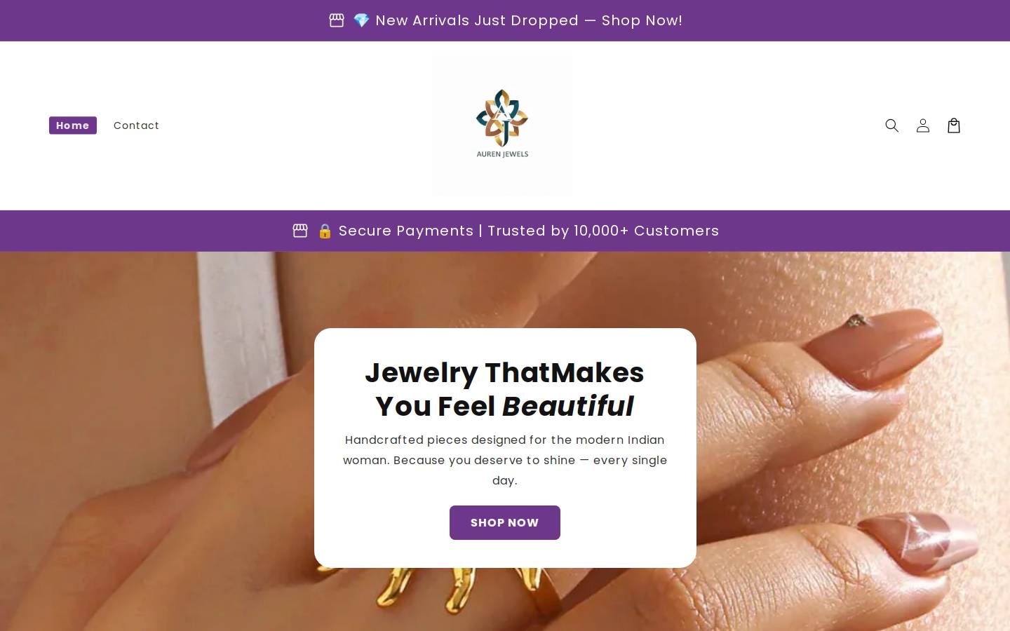 aurenjewels.in homepage screenshot