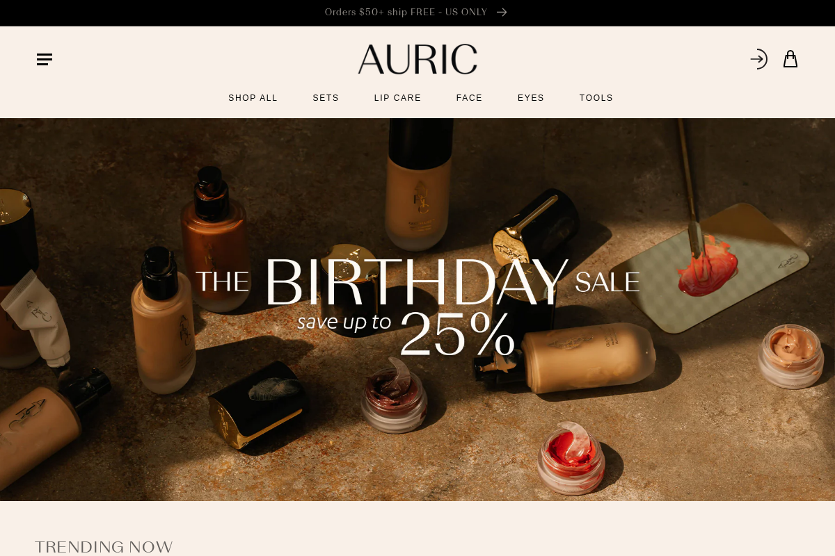 Auric Cosmetics homepage screenshot