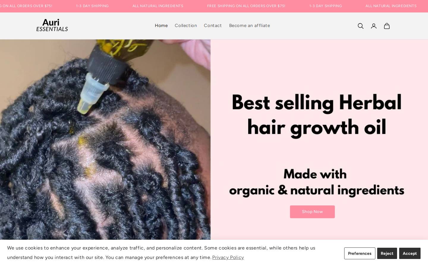 auriessentials.com homepage screenshot