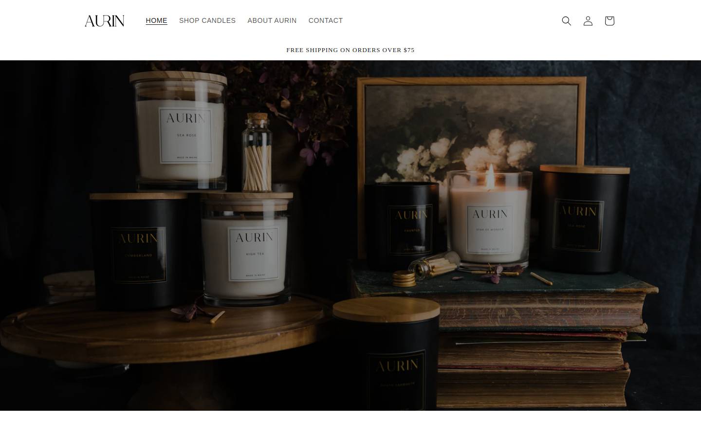 aurincandles.com homepage screenshot