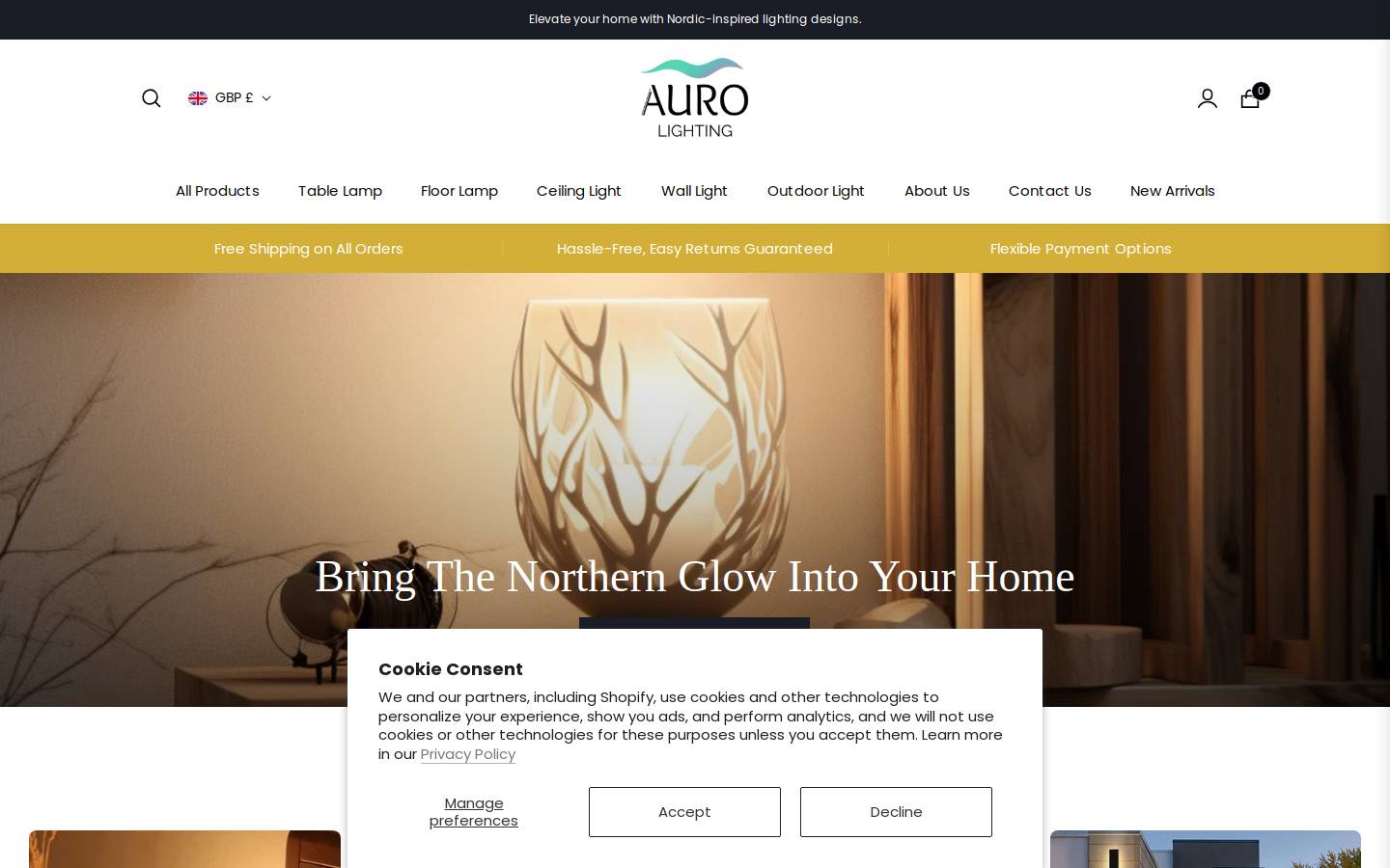 aurolighting.co homepage screenshot