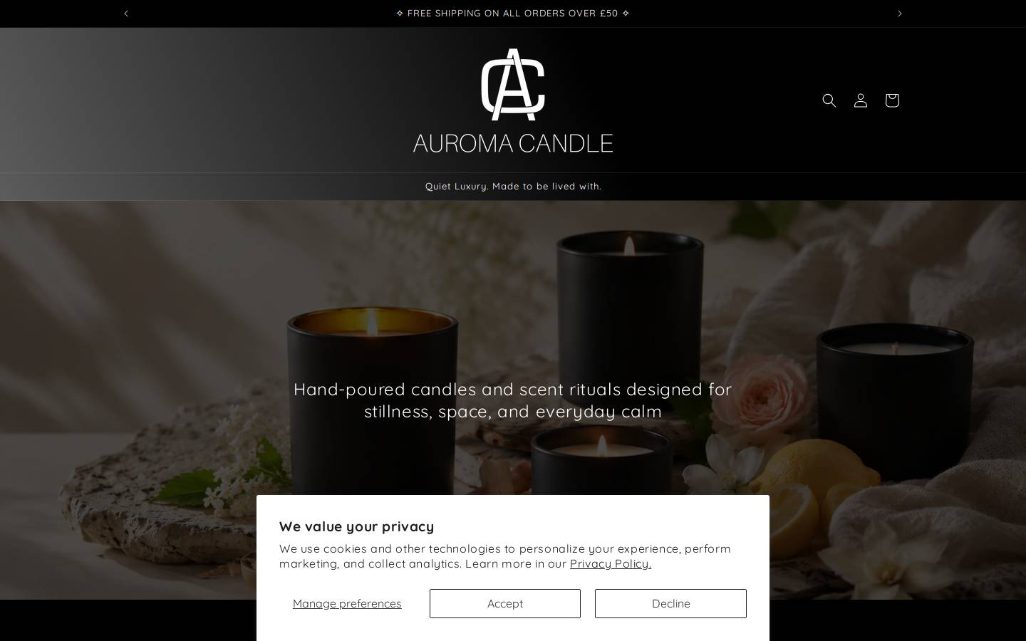 auromacandle.com homepage screenshot