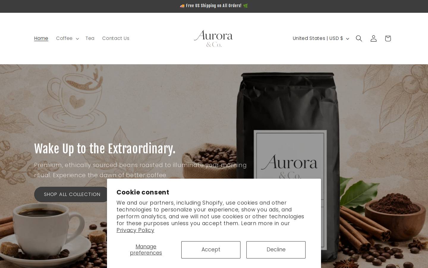 auroraandco.shop homepage screenshot