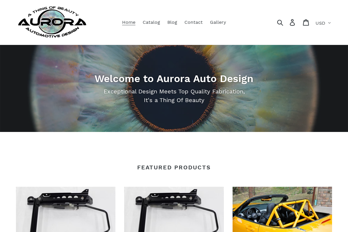 Aurora Auto Design homepage screenshot