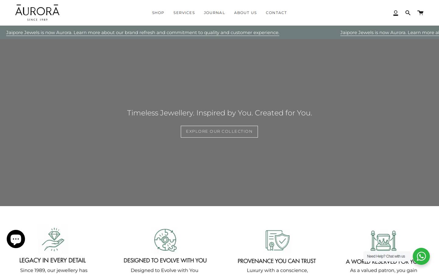 aurorafinejewels.com homepage screenshot
