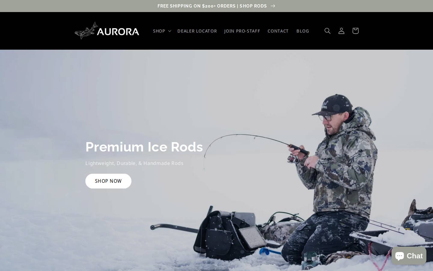 aurorafishinggear.com homepage screenshot