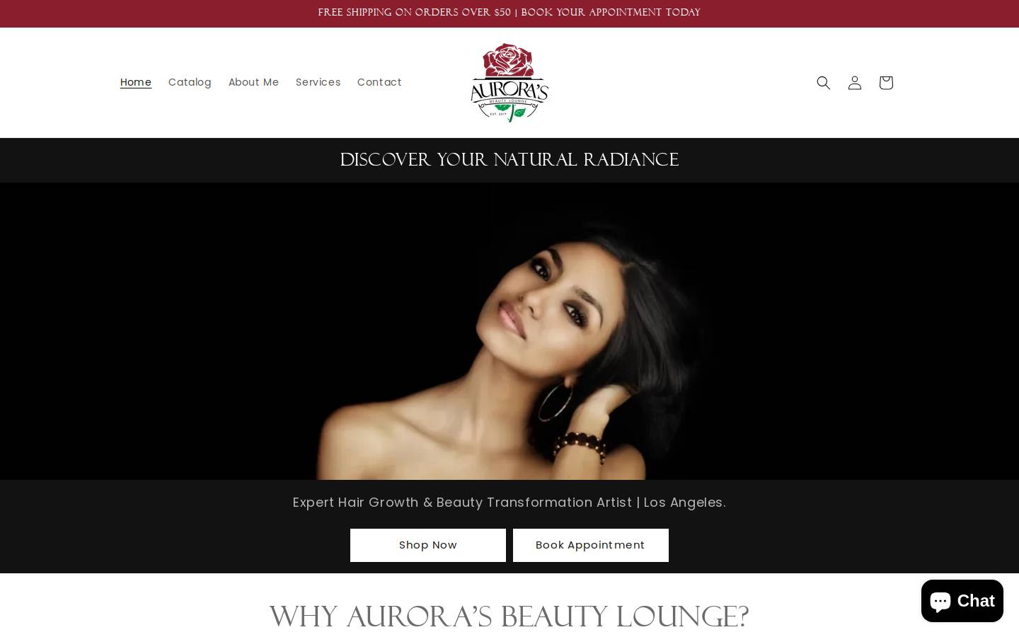 aurorasbeautylounge.com homepage screenshot