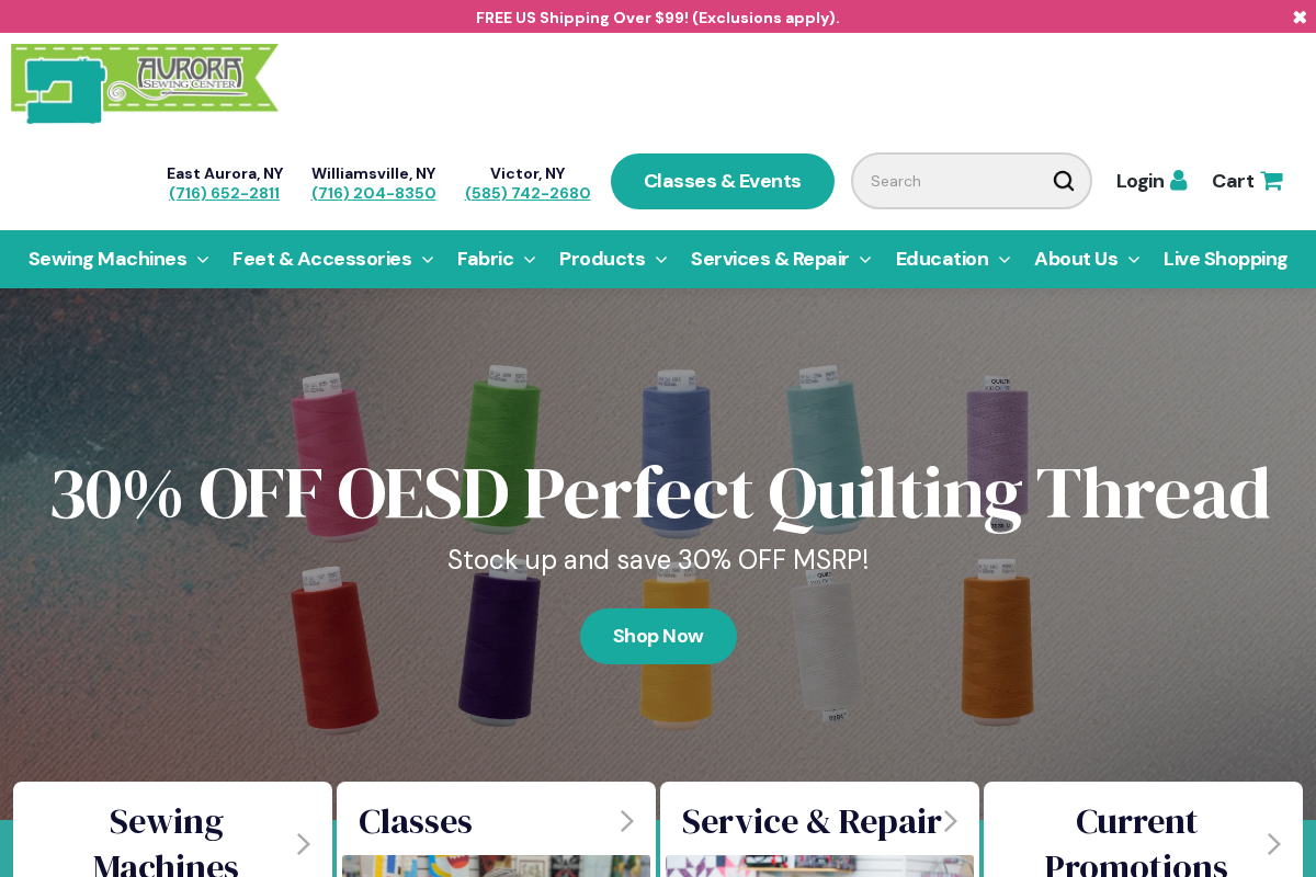 Aurora Sewing Center homepage screenshot