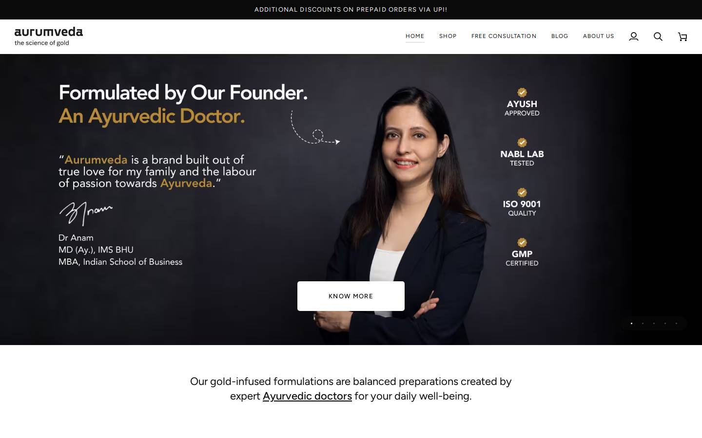 aurumveda.com homepage screenshot