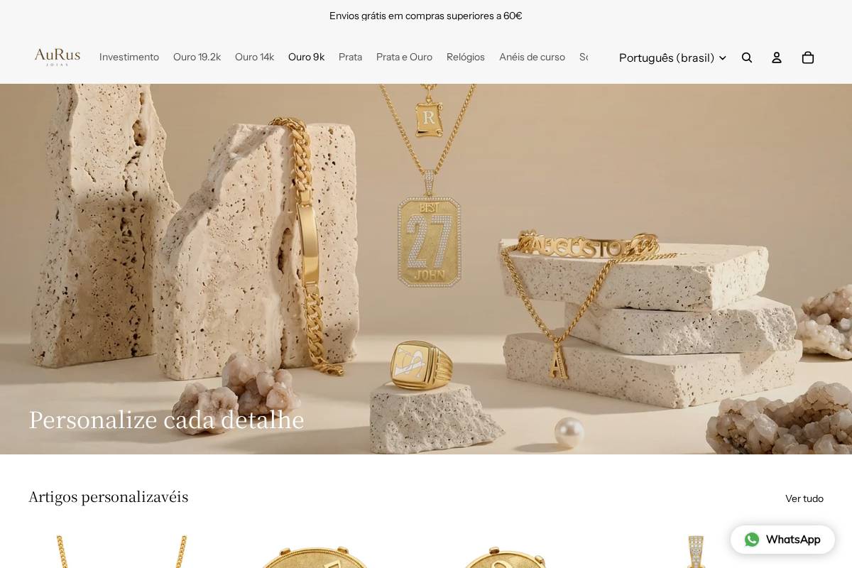 aurusjoias.store homepage screenshot