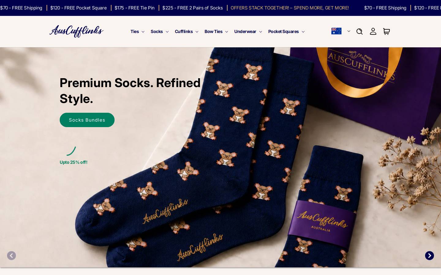 auscufflinks.com.au homepage screenshot