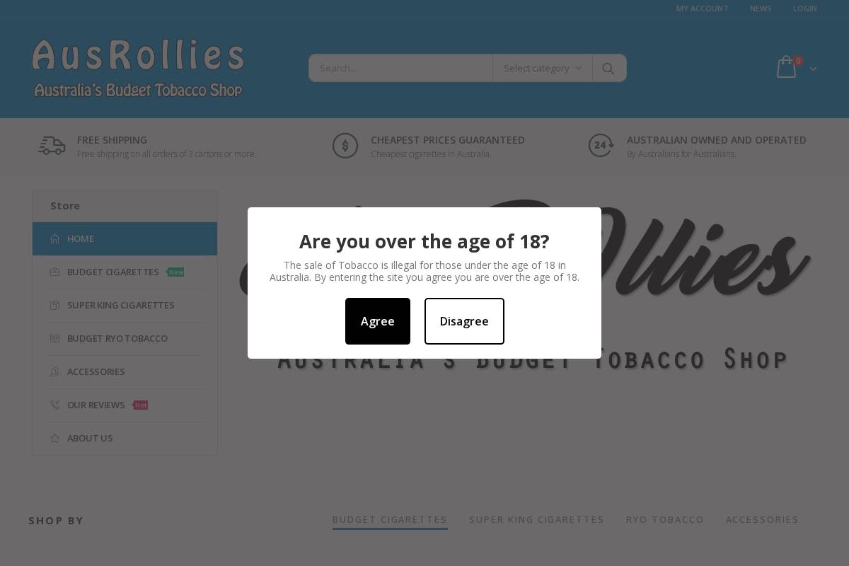 Ausrollies homepage screenshot