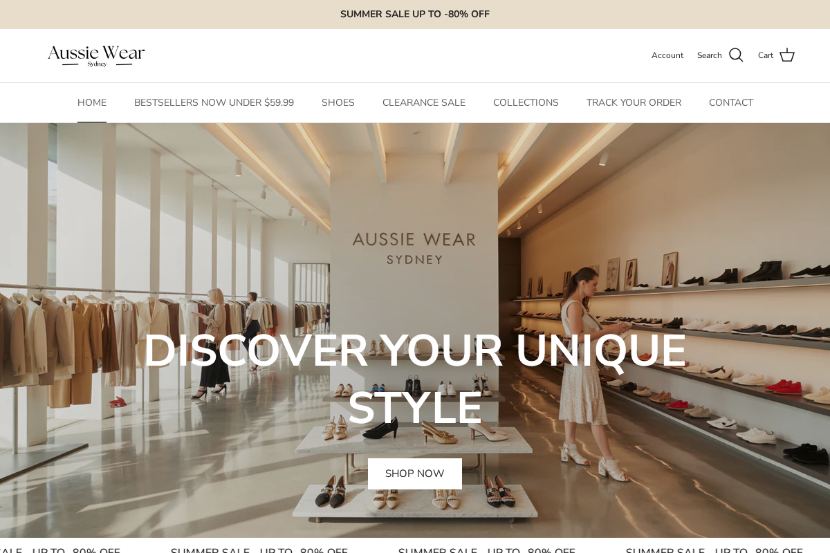 Aussie Wear homepage screenshot