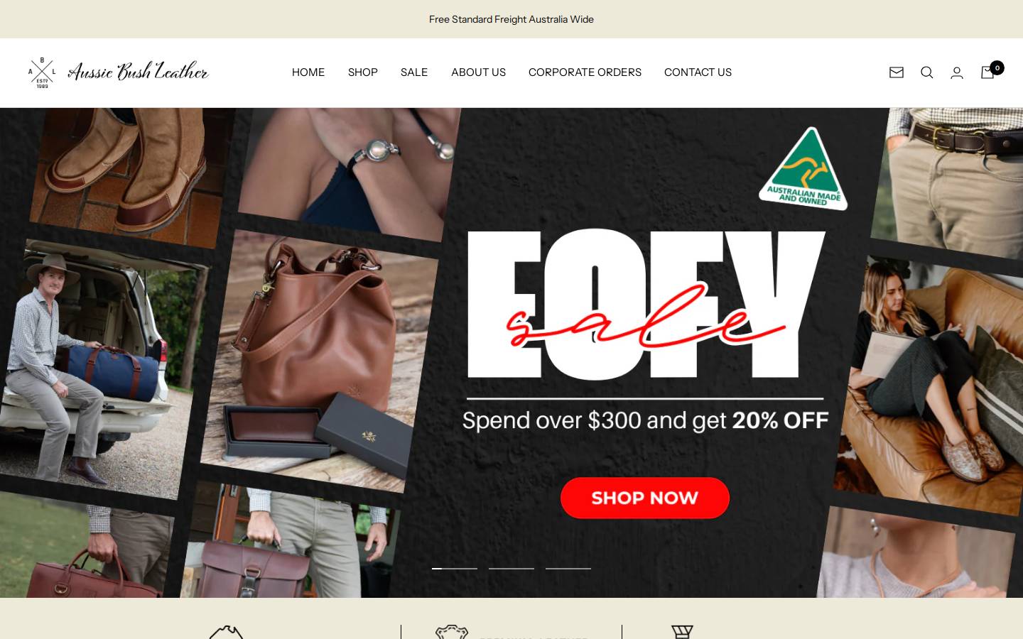 aussiebushleather.com.au homepage screenshot