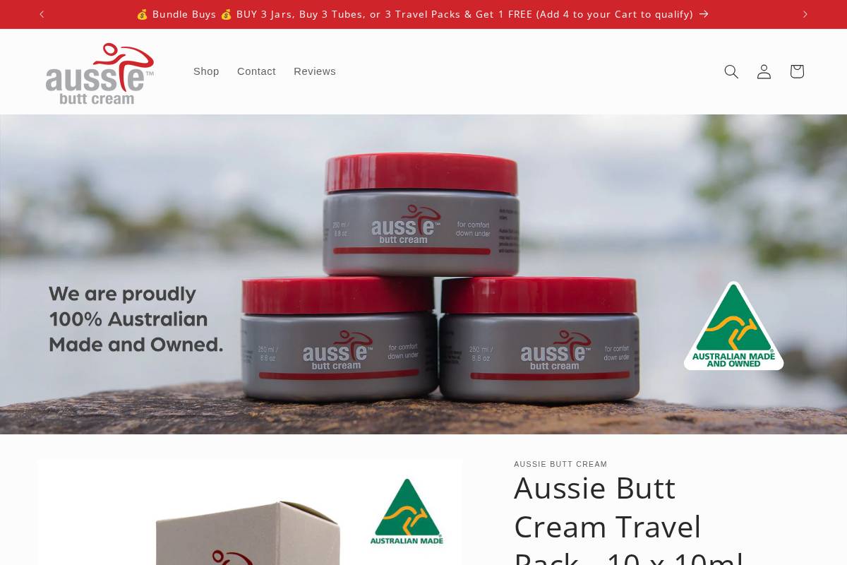 aussiebuttcream.com homepage screenshot