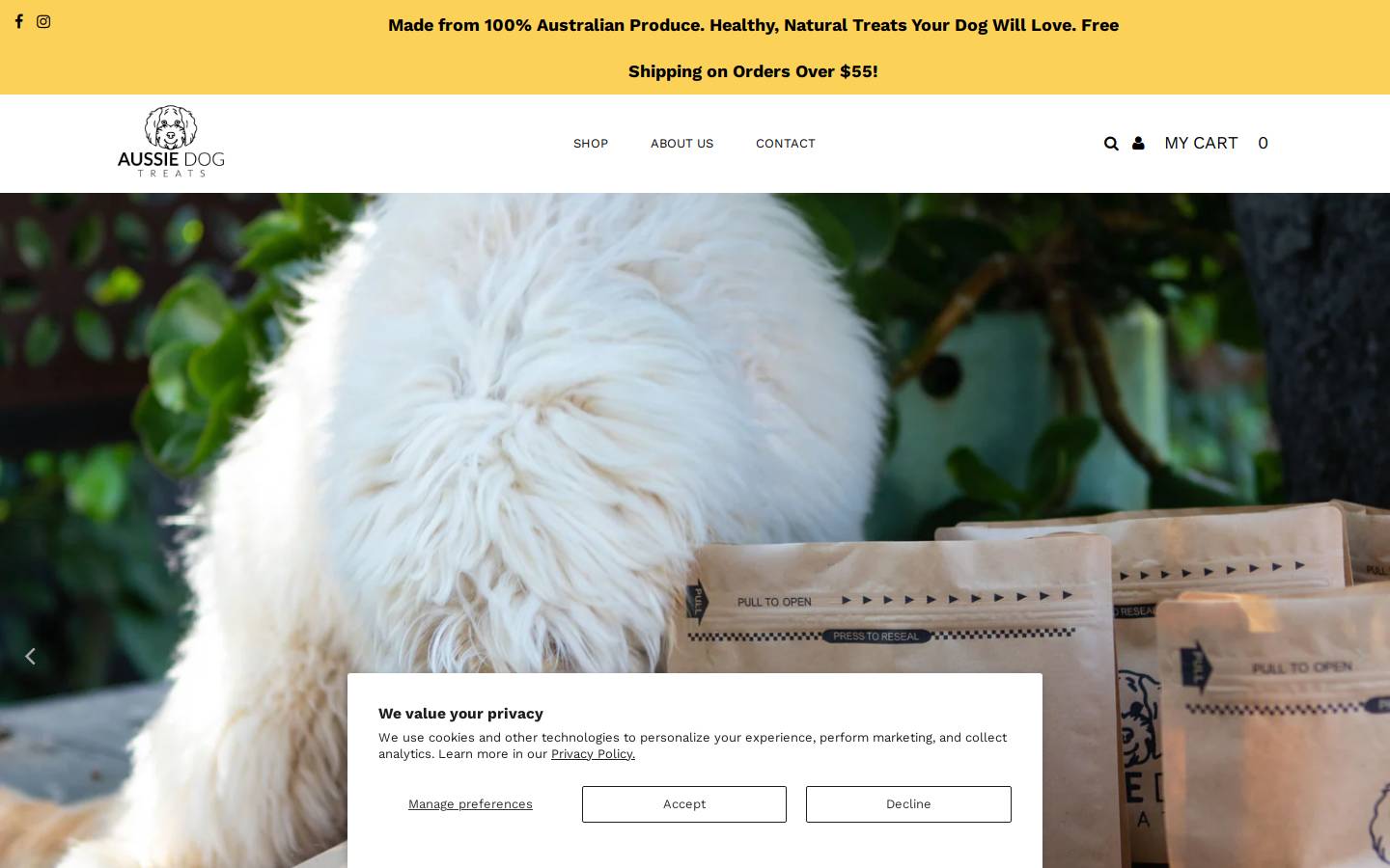 aussiedogtreats.com homepage screenshot