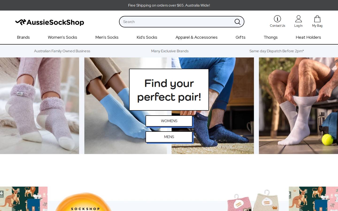 Aussiesockshop homepage screenshot