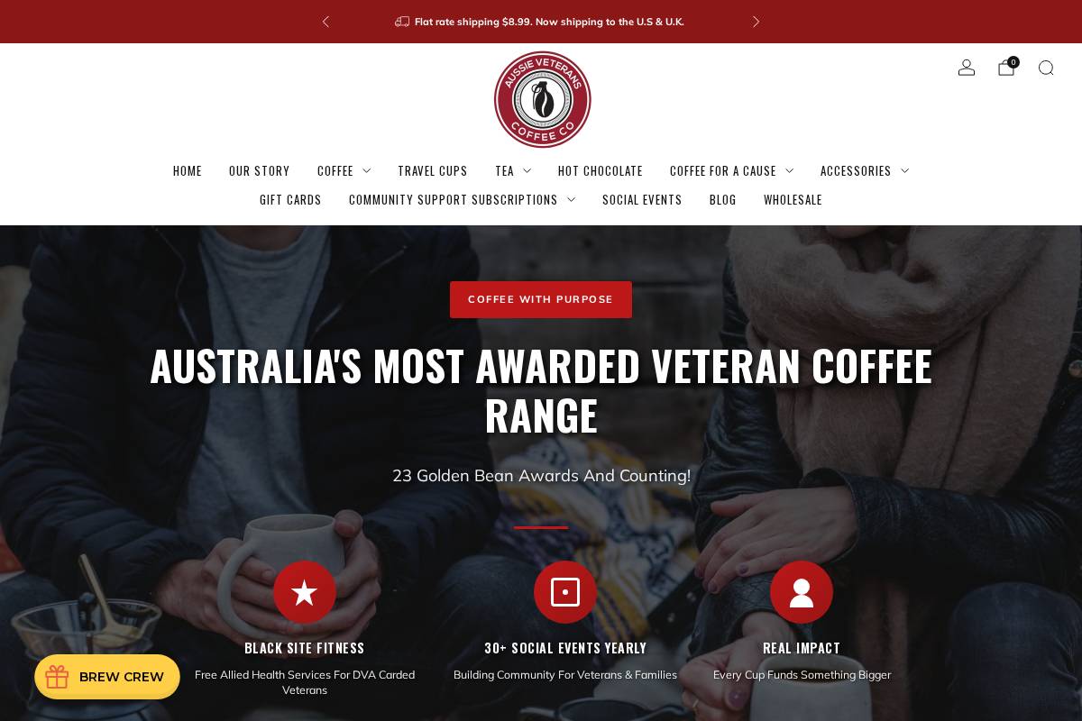 aussieveteranscoffee.com.au homepage screenshot