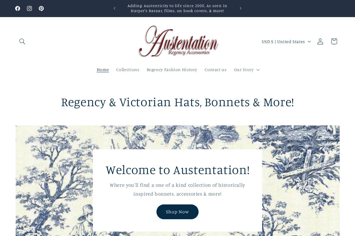 Austentation: Regency Accessories homepage screenshot