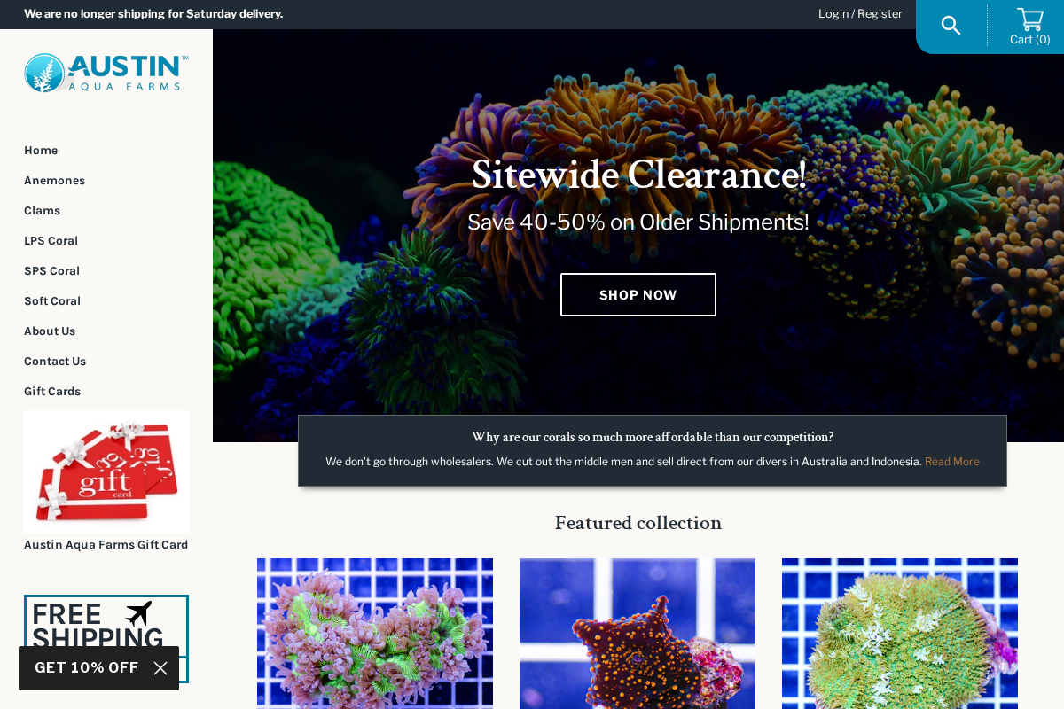 Austin Aqua Farms homepage screenshot