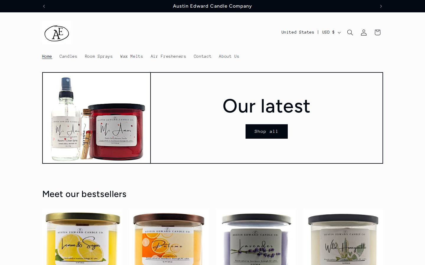 austinedwardcandlecompany.com homepage screenshot