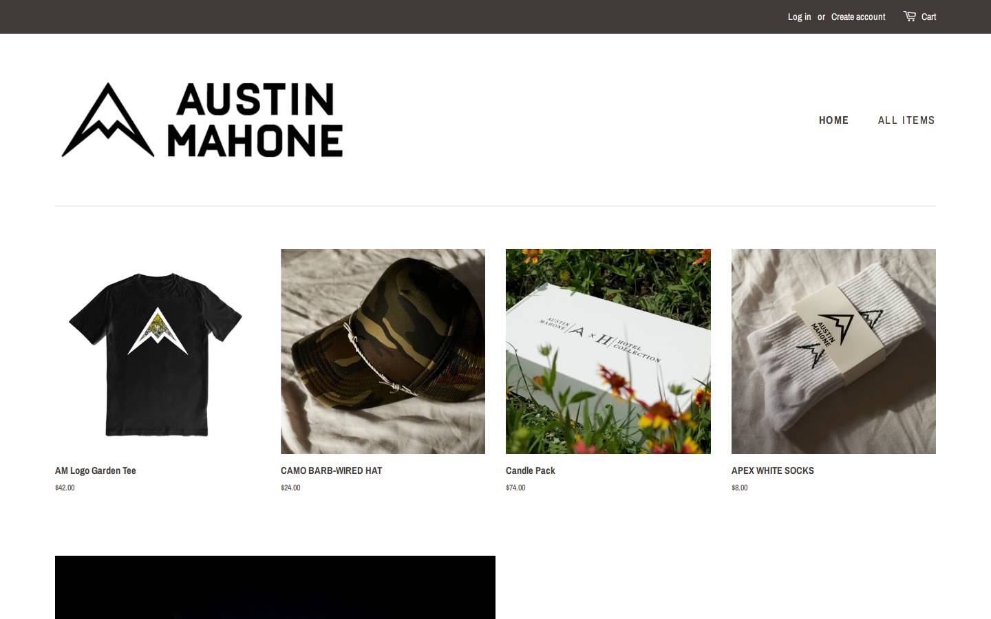 austinmahonemerch.com homepage screenshot