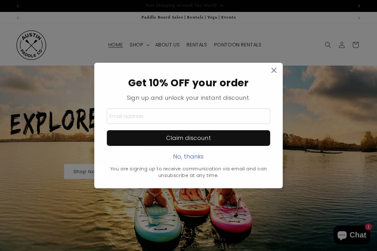 austinpaddleco.com homepage screenshot