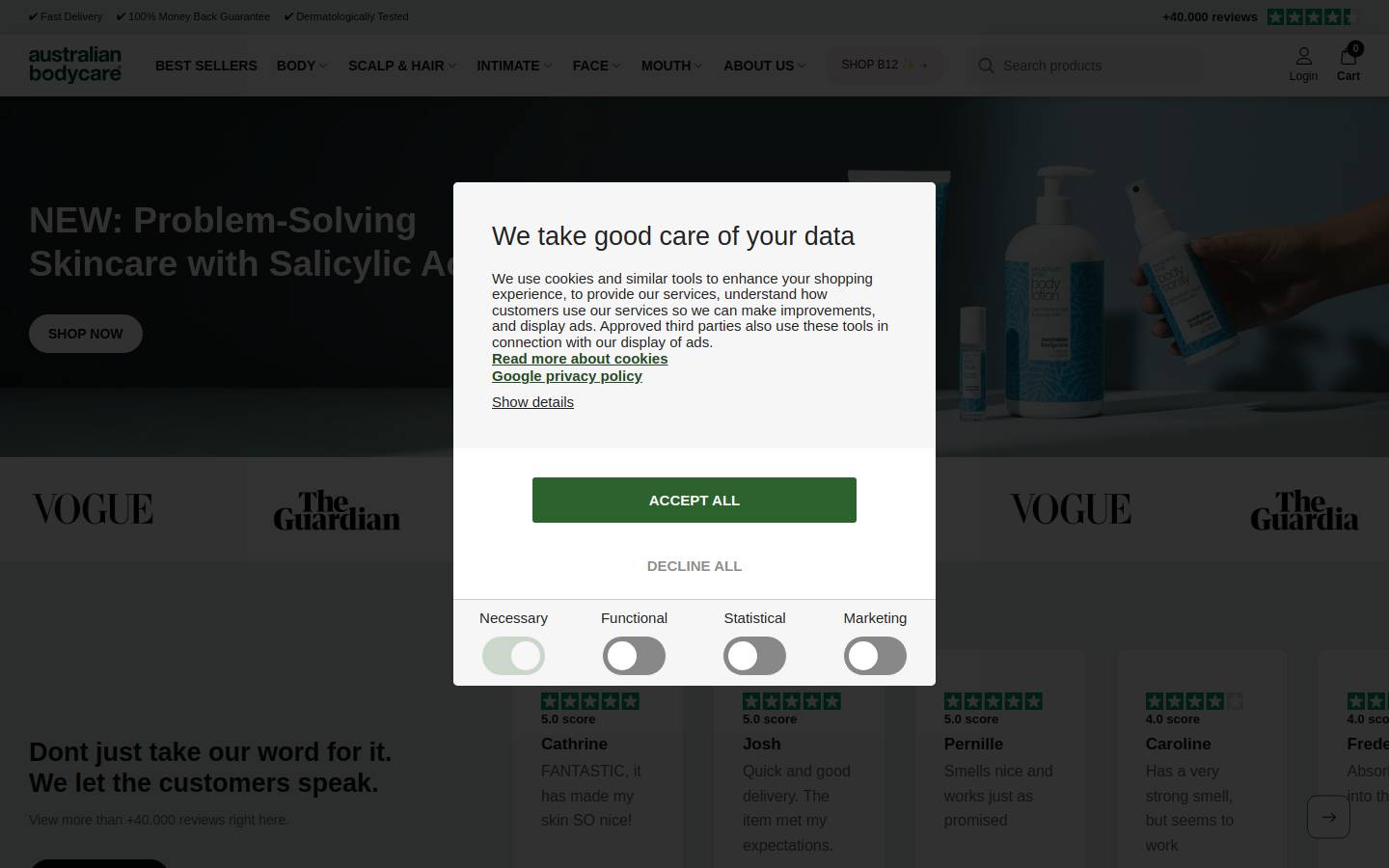 Australian Bodycare homepage screenshot