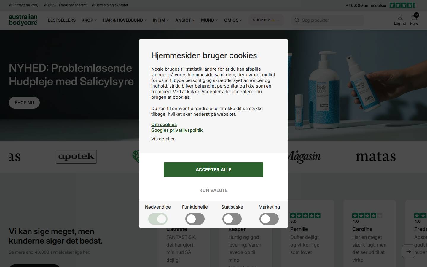 Australian Bodycare homepage screenshot