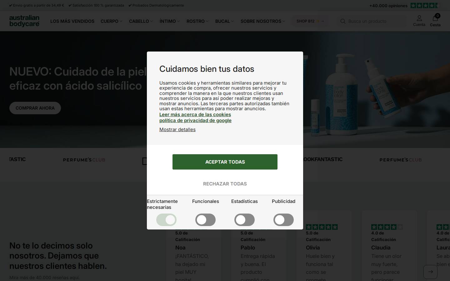 Australian Bodycare homepage screenshot