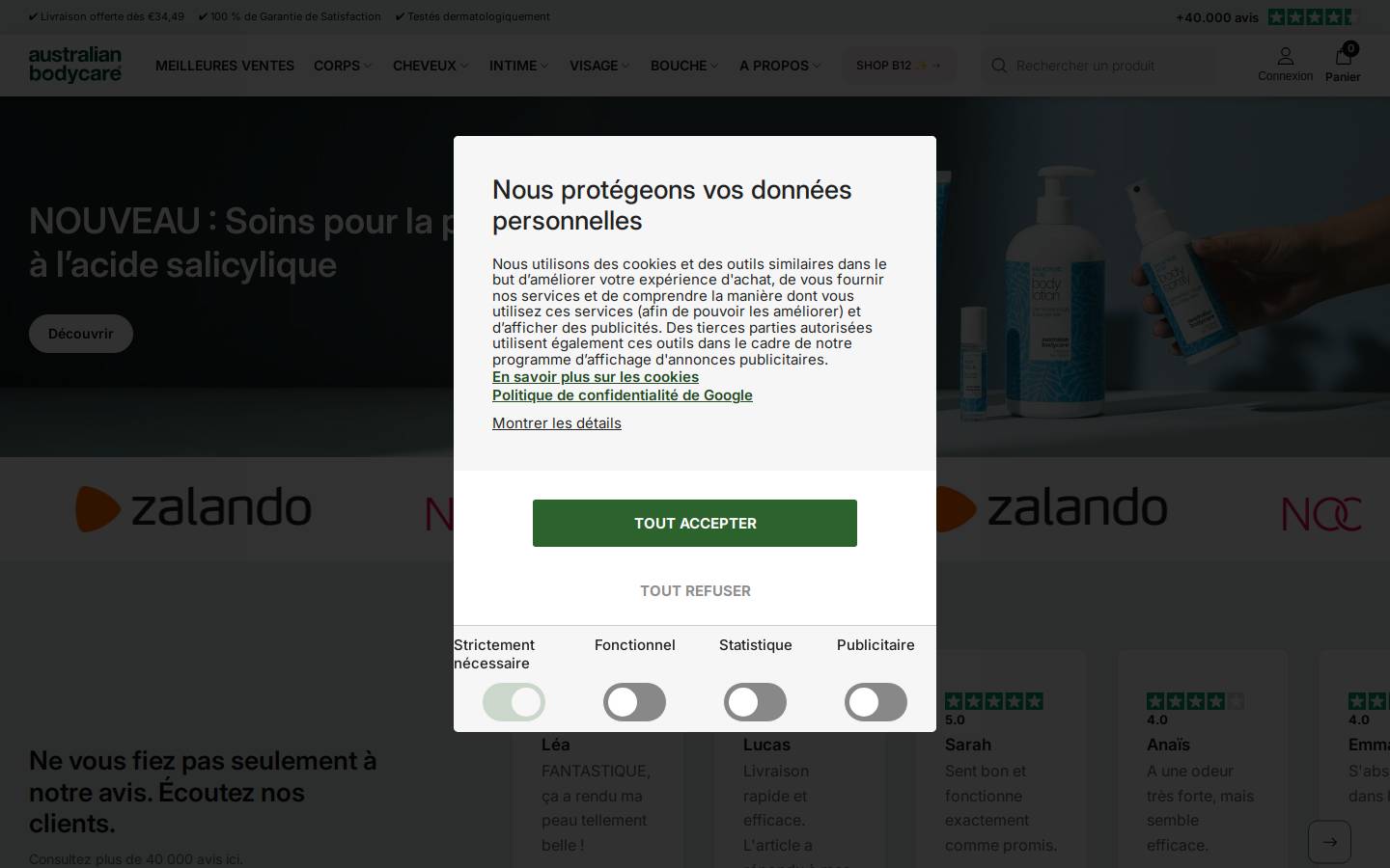 Australian Bodycare homepage screenshot