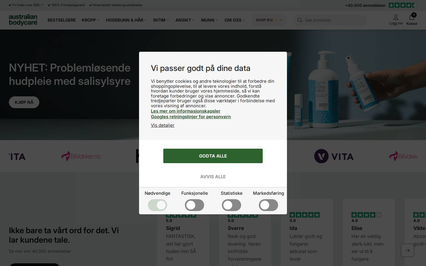 Australian Bodycare homepage screenshot