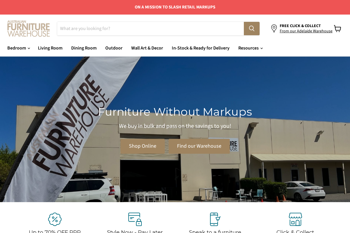 Australian Furniture Warehouse homepage screenshot
